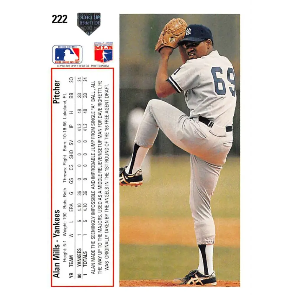 1991 Upper Deck #222 Alan Mills EX Excellent New York Yankees Baseball Card  Image 2