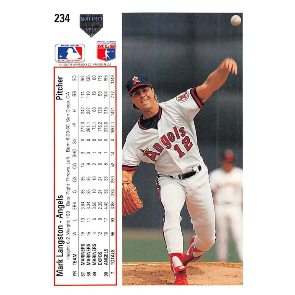 1991 Upper Deck #234 Mark Langston EX Excellent California Angels Baseball Card  Image 2