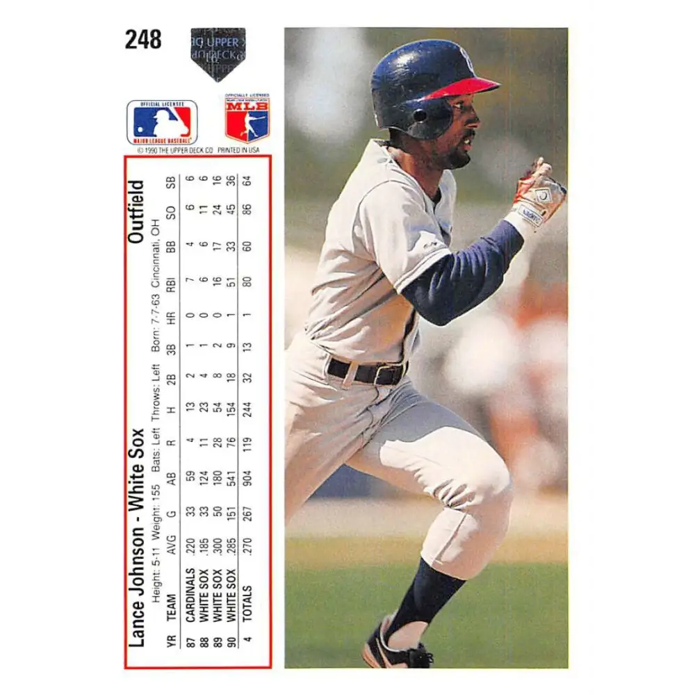 1991 Upper Deck #248 Lance Johnson NM-MT Chicago White Sox Baseball Card Image 2
