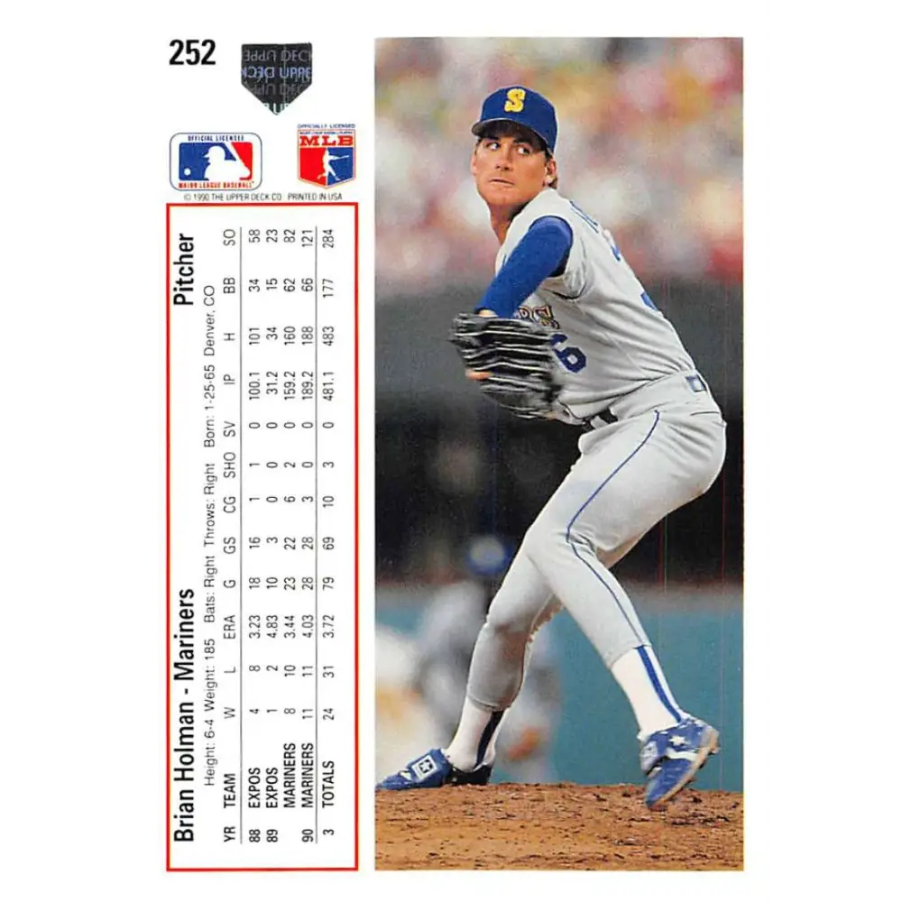 1991 Upper Deck #252 Brian Holman NM-MT Seattle Mariners Baseball Card Image 2