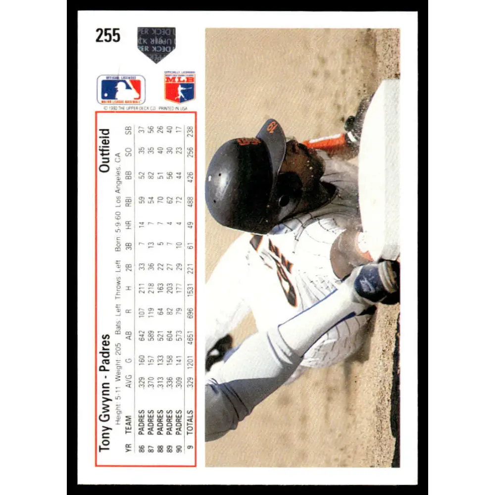 1991 Upper Deck #255 Tony Gwynn NM/MT San Diego Padres Baseball Card Image 2