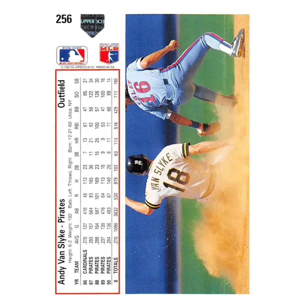 1991 Upper Deck #256 Andy Van Slyke EX Excellent Pittsburgh Pirates Baseball Card  Image 2