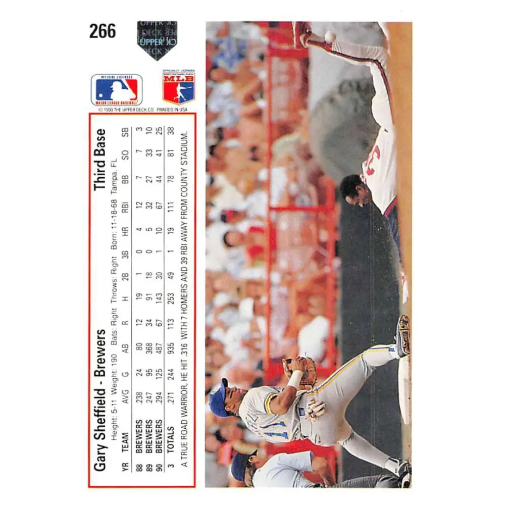 1991 Upper Deck #266 Gary Sheffield EX Excellent Milwaukee Brewers Baseball Card  Image 2