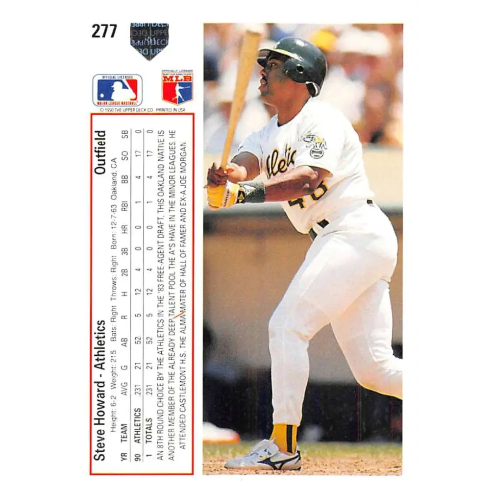 1991 Upper Deck #277 Steve Howard EX Excellent Oakland Athletics Baseball Card  Image 2