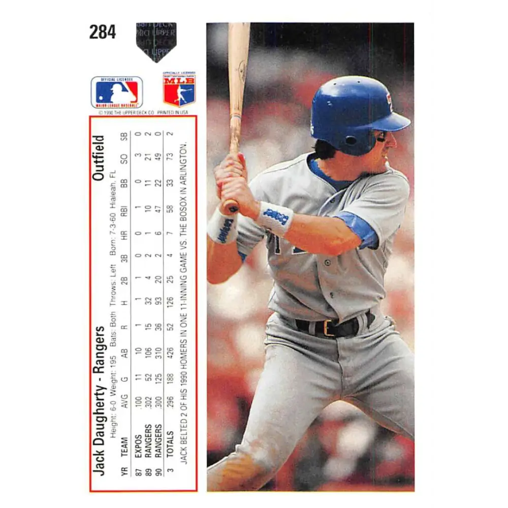 1991 Upper Deck #284 Jack Daugherty EX Excellent Texas Rangers Baseball Card  Image 2