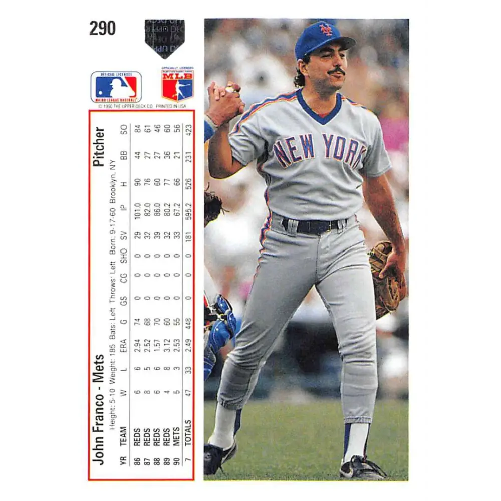 1991 Upper Deck #290 John Franco EX Excellent New York Mets Baseball Card  Image 2