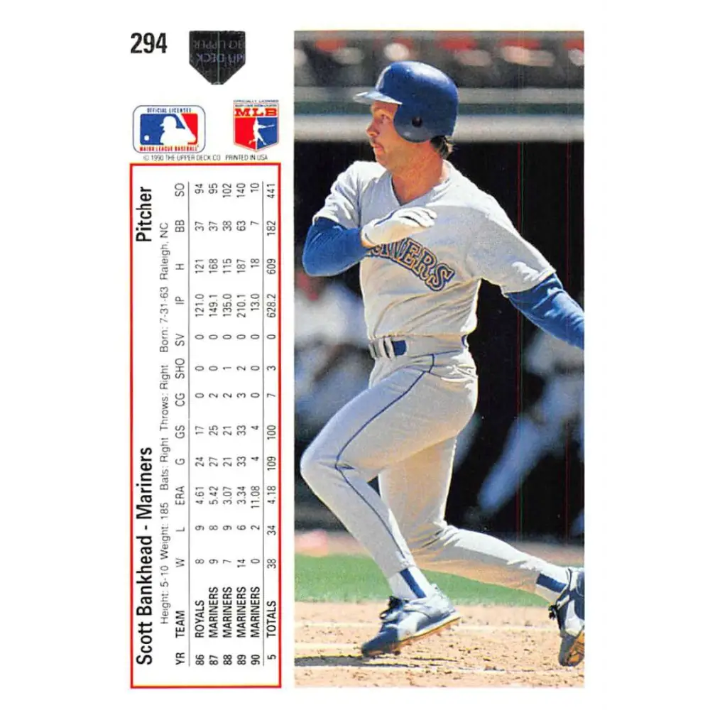 1991 Upper Deck #294 Scott Bankhead NM-MT Seattle Mariners Baseball Card Image 2