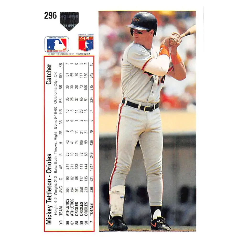 1991 Upper Deck #296 Mickey Tettleton EX Excellent Baltimore Orioles Baseball Card  Image 2