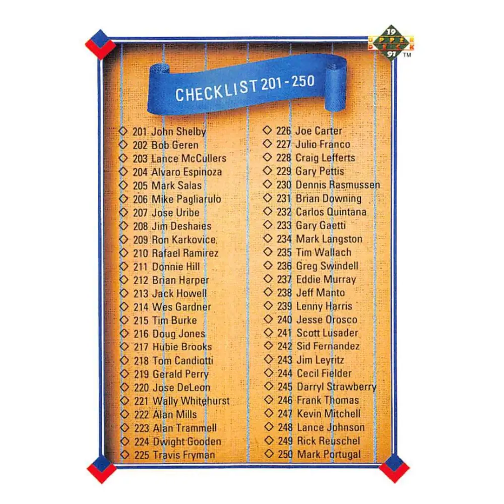 1991 Upper Deck #300 Checklist 201-300 EX Excellent checklist Baseball Card  Image 1