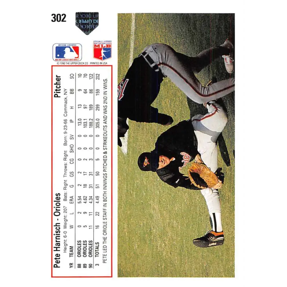 1991 Upper Deck #302 Pete Harnisch EX Excellent Baltimore Orioles Baseball Card  Image 2