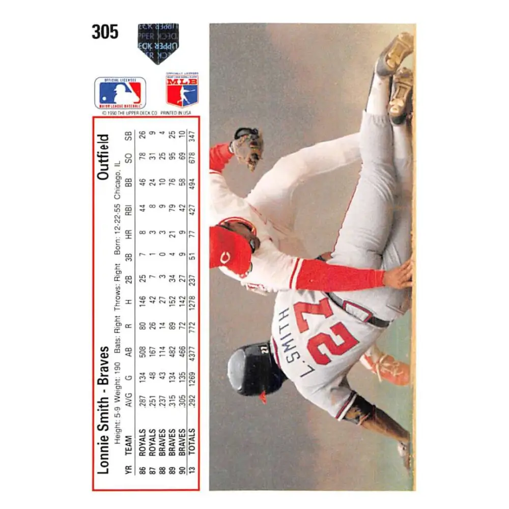 1991 Upper Deck #305 Lonnie Smith NM-MT Atlanta Braves Baseball Card Image 2