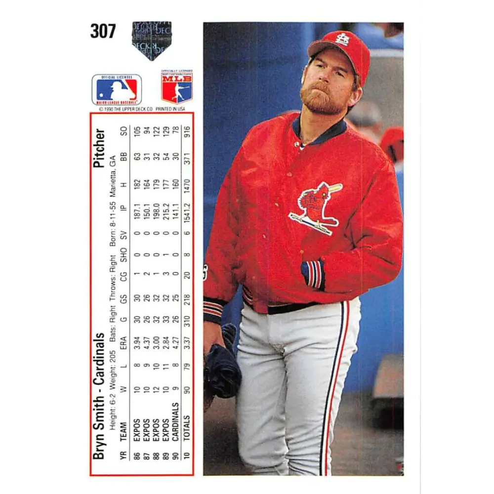 1991 Upper Deck #307 Bryn Smith EX Excellent St. Louis Cardinals Baseball Card  Image 2