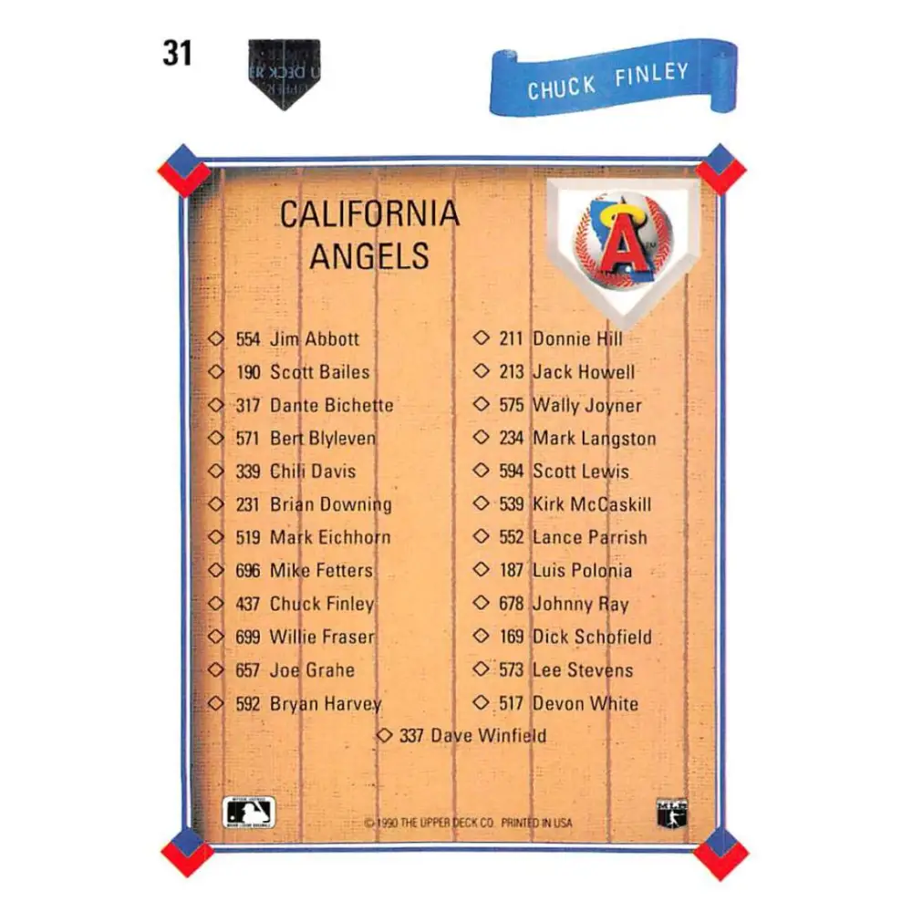 1991 Upper Deck #31 Chuck Finley EX Excellent California Angels Baseball Card  Image 2