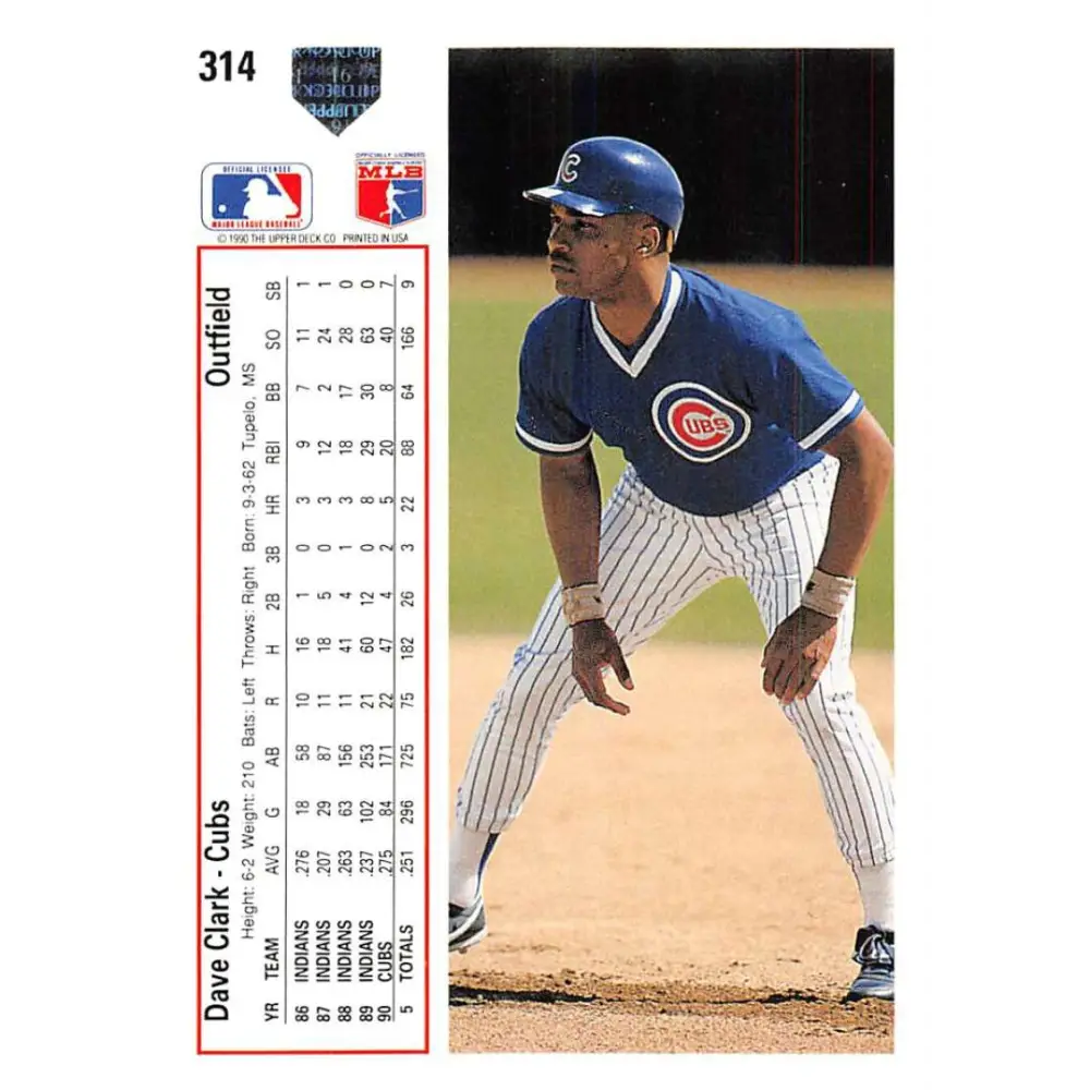 1991 Upper Deck #314 Dave Clark NM-MT Chicago Cubs Baseball Card Image 2