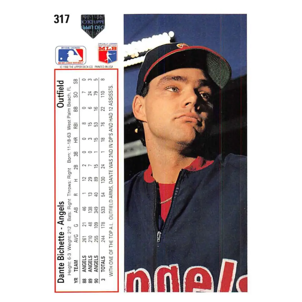 1991 Upper Deck #317 Dante Bichette NM-MT California Angels Baseball Card Image 2