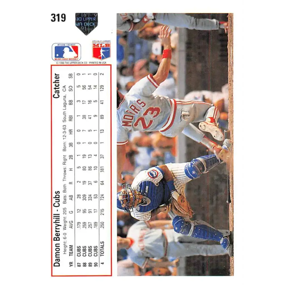 1991 Upper Deck #319 Damon Berryhill EX Excellent Chicago Cubs Baseball Card  Image 2