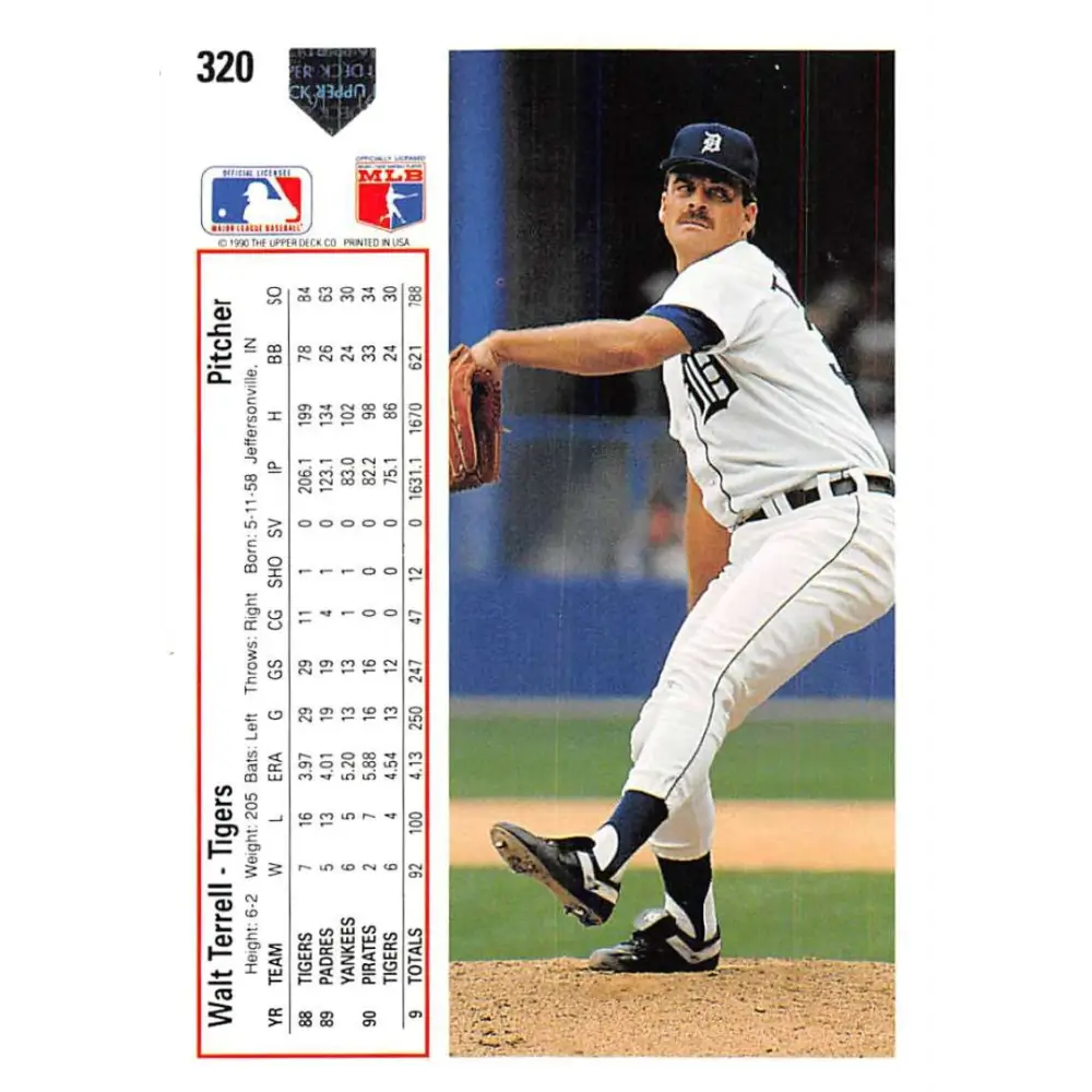 1991 Upper Deck #320 Walt Terrell EX Excellent Detroit Tigers Baseball Card  Image 2