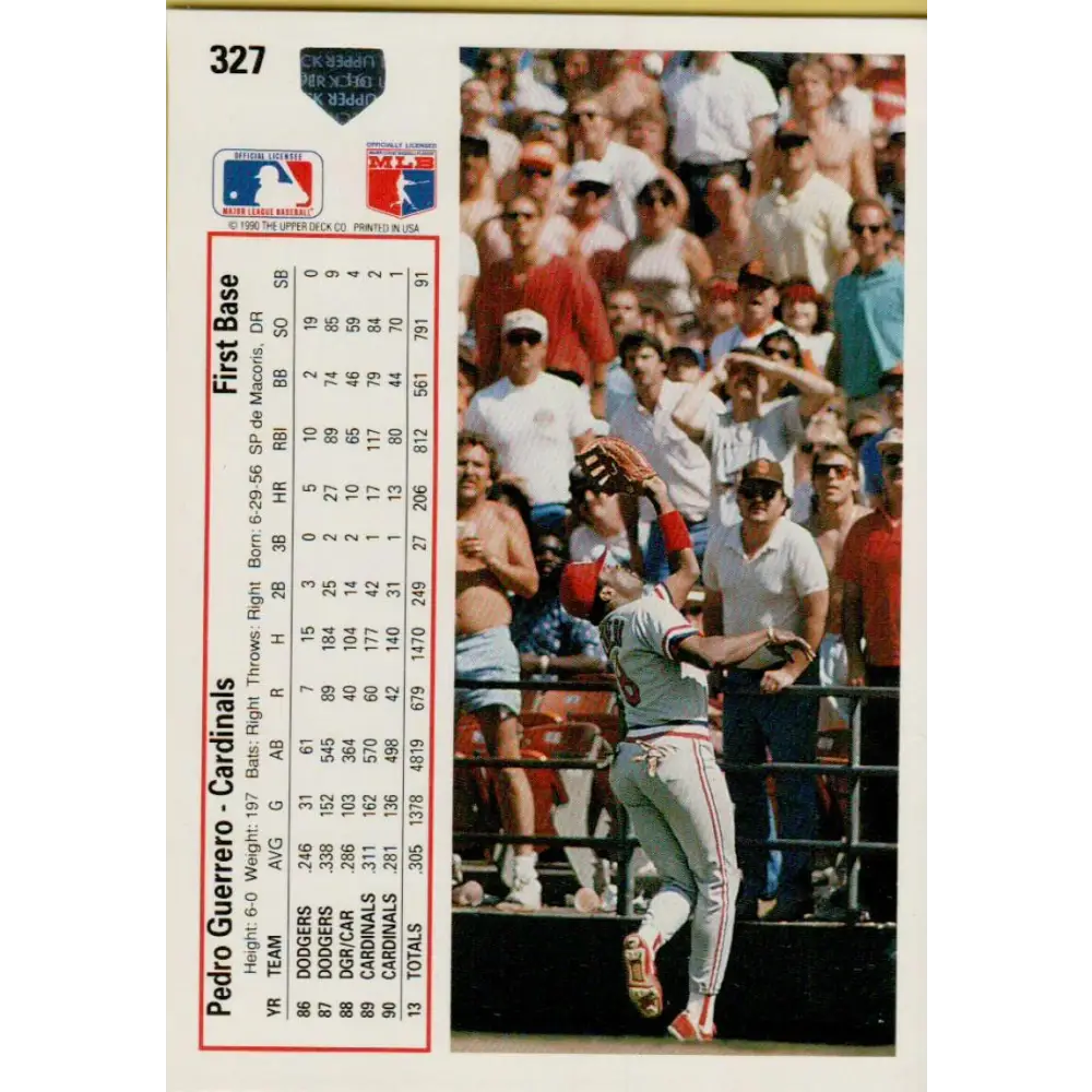 1991 Upper Deck #327 Pedro Guerrero EX Excellent St. Louis Cardinals Baseball Card  Image 2