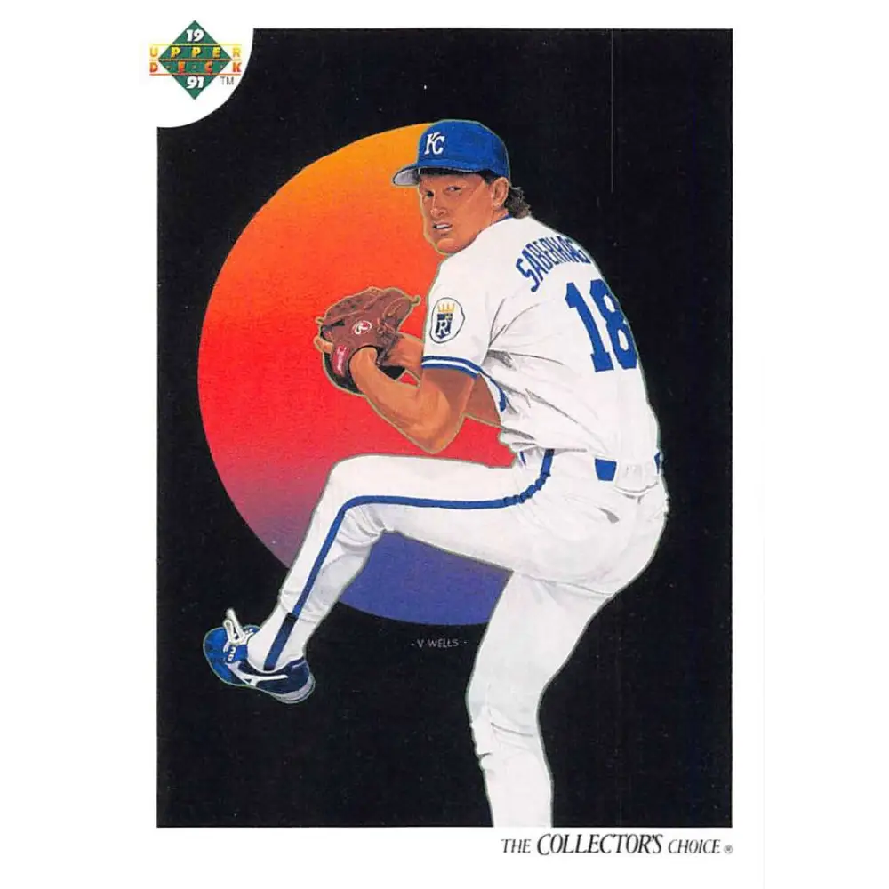 1991 Upper Deck #33 Bret Saberhagen TC NM-MT Kansas City Royals Baseball Card Image 1