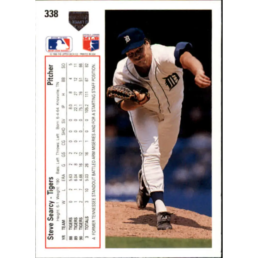 1991 Upper Deck #338 Steve Searcy NM-MT Detroit Tigers Baseball Card Image 2