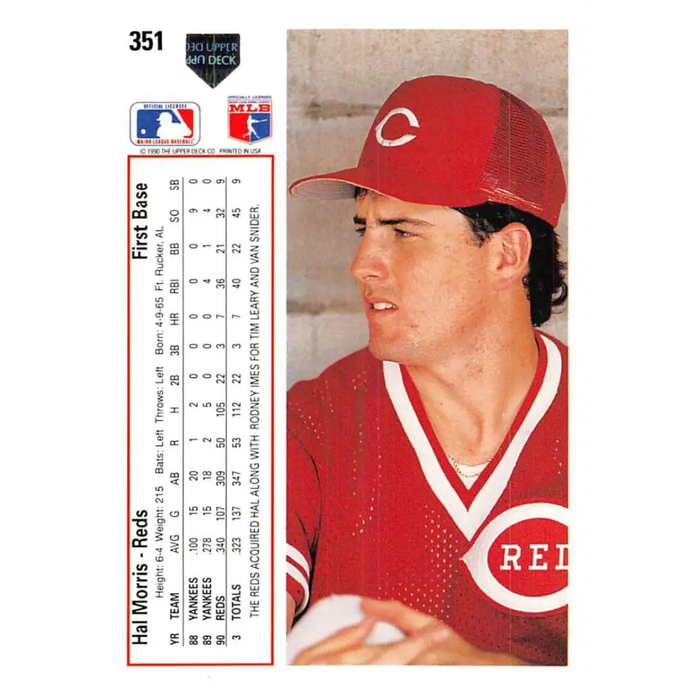 1991 Upper Deck #351 Hal Morris EX Excellent Cincinnati Reds Baseball Card  Image 2