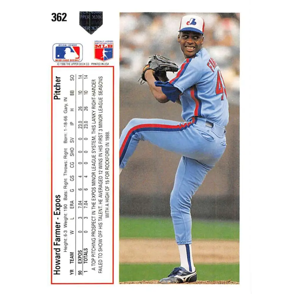1991 Upper Deck #362 Howard Farmer NM-MT Montreal Expos Baseball Card Image 2