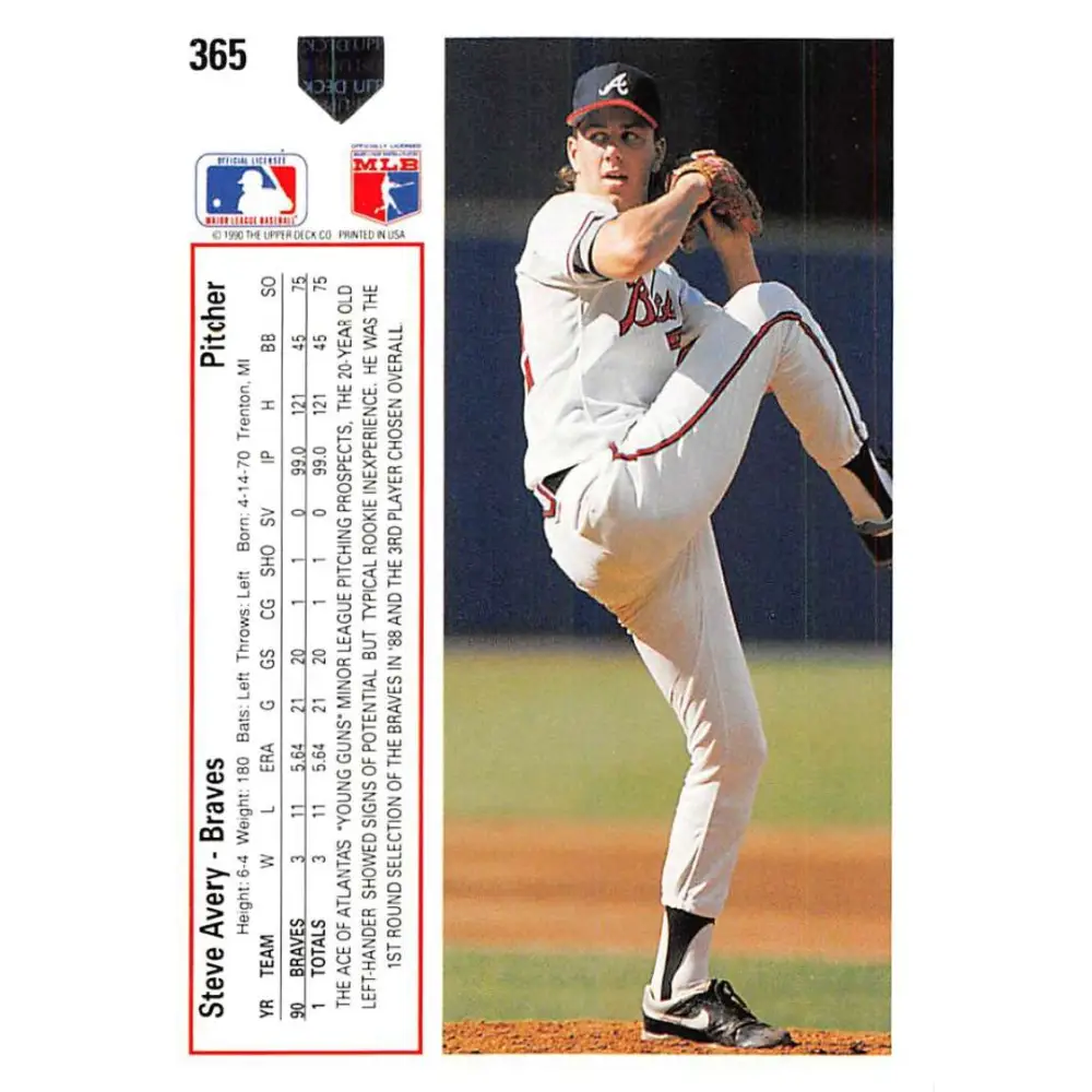 1991 Upper Deck #365 Steve Avery NM-MT Atlanta Braves Baseball Card Image 2