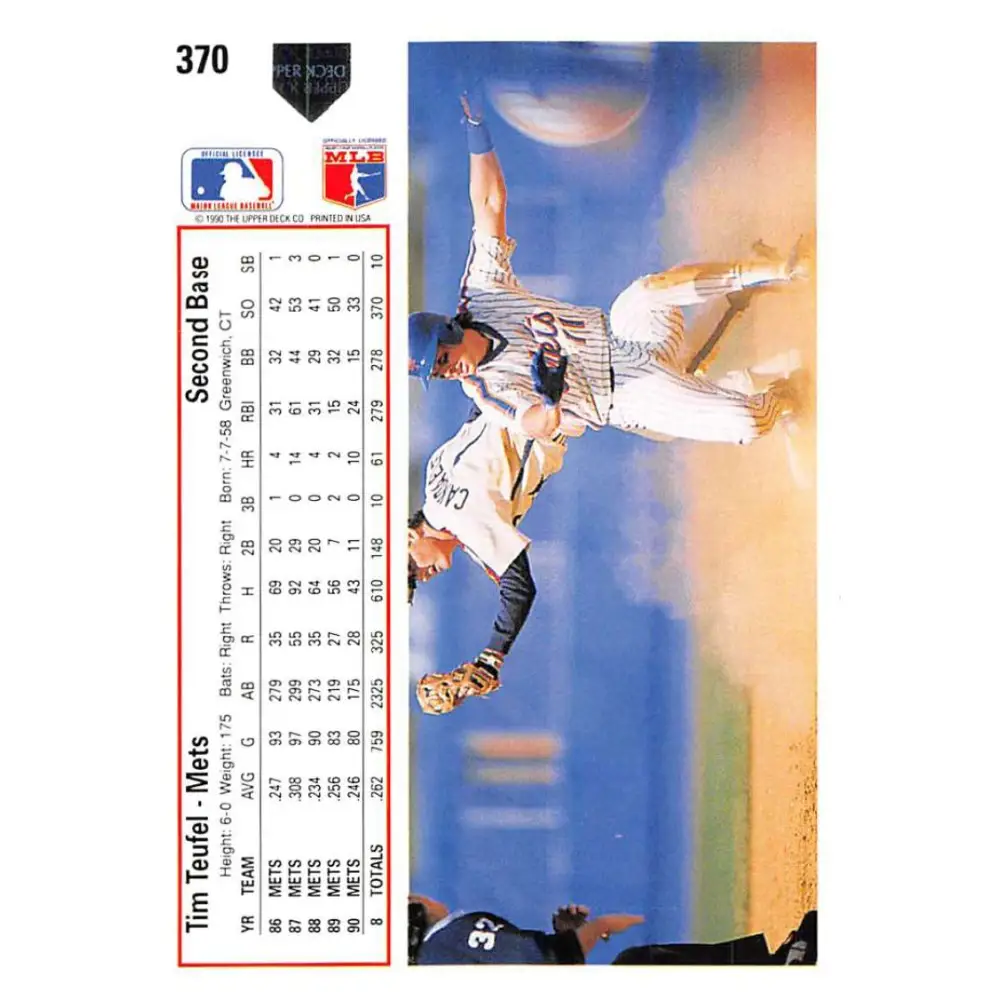 1991 Upper Deck #370 Tim Teufel NM-MT New York Mets Baseball Card Image 2