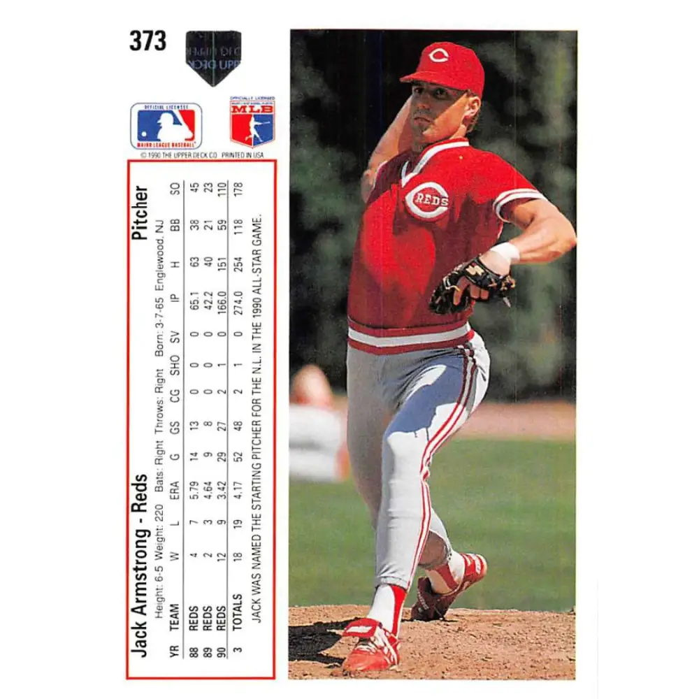 1991 Upper Deck #373 Jack Armstrong EX Excellent Cincinnati Reds Baseball Card  Image 2