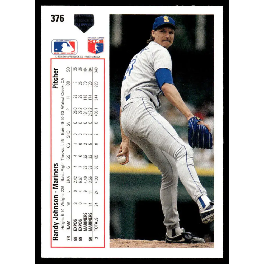 1991 Upper Deck #376 Randy Johnson NM-MT Seattle Mariners Baseball Card Image 2