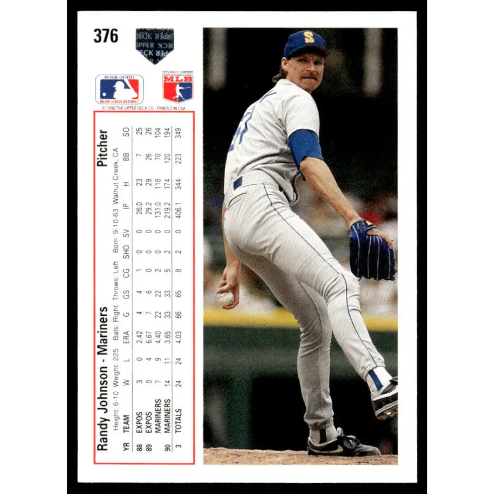 1991 Upper Deck #376 Randy Johnson NM-MT Seattle Mariners Baseball Card Image 2