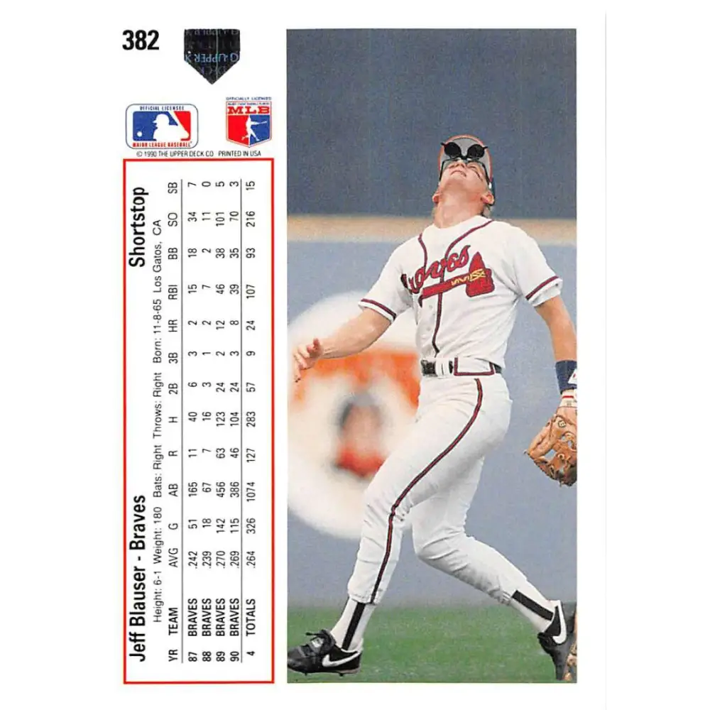 1991 Upper Deck #382 Jeff Blauser EX Excellent Atlanta Braves Baseball Card  Image 2