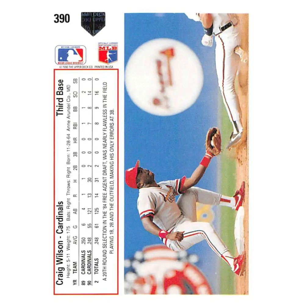 1991 Upper Deck #390 Craig Wilson NM-MT RC Rookie St. Louis Cardinals Baseball Card Image 2