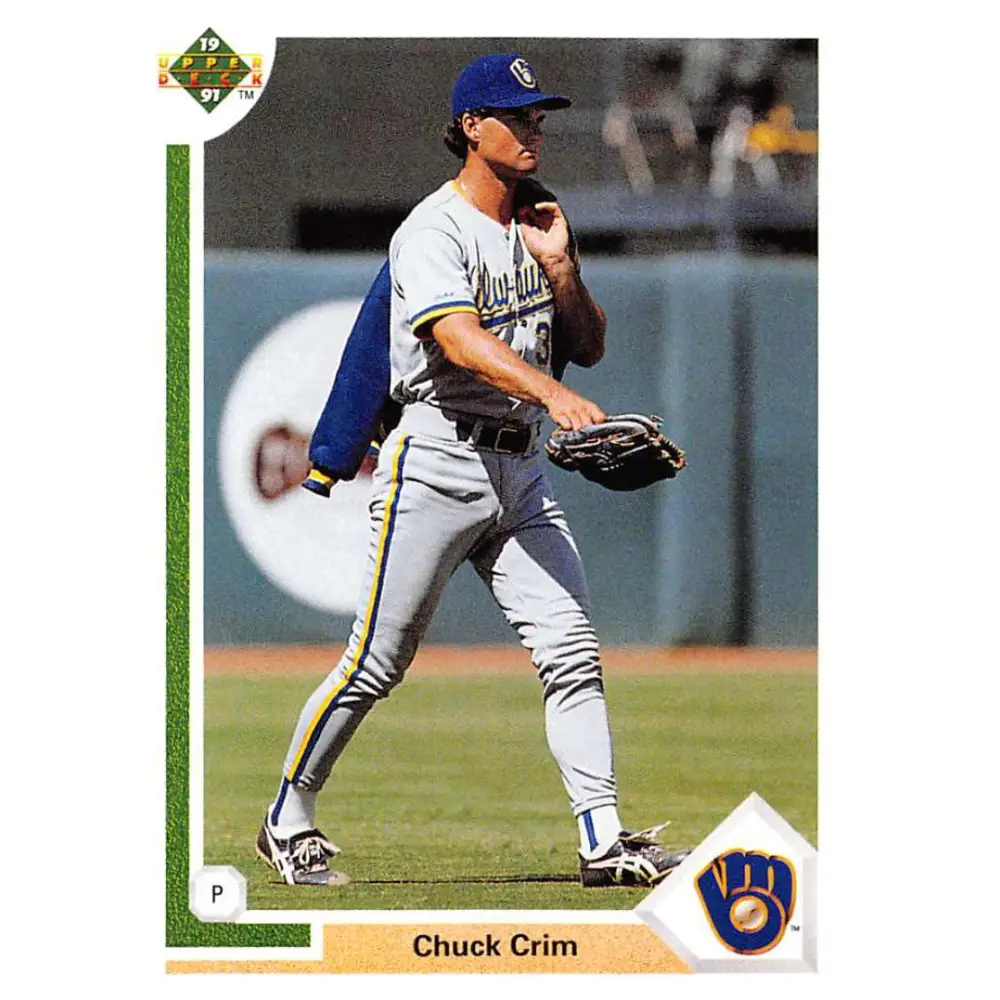 1991 Upper Deck #391 Chuck Crim NM-MT Milwaukee Brewers Baseball Card Image 1