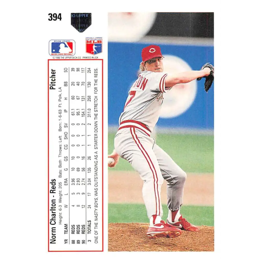 1991 Upper Deck #394 Norm Charlton EX Excellent Cincinnati Reds Baseball Card  Image 2