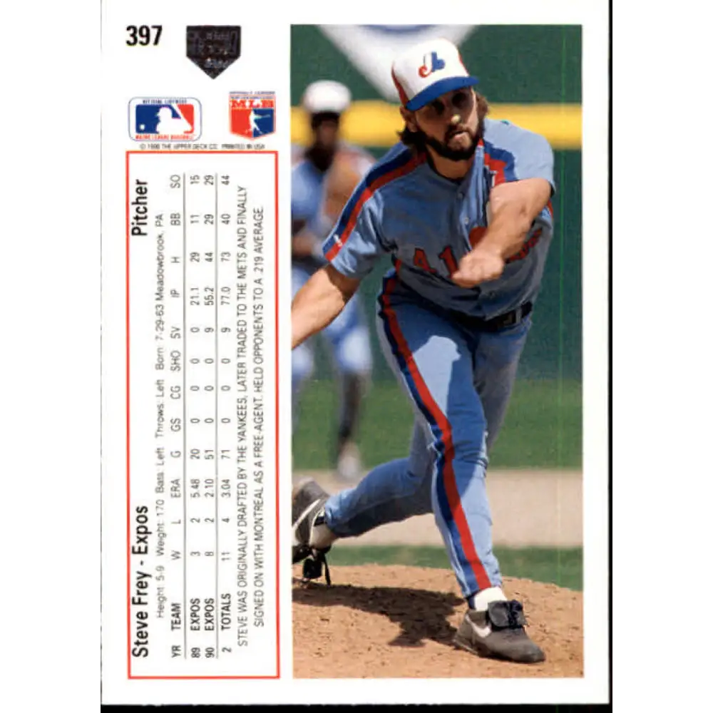 1991 Upper Deck #397 Steve Frey NM-MT Montreal Expos Baseball Card Image 2