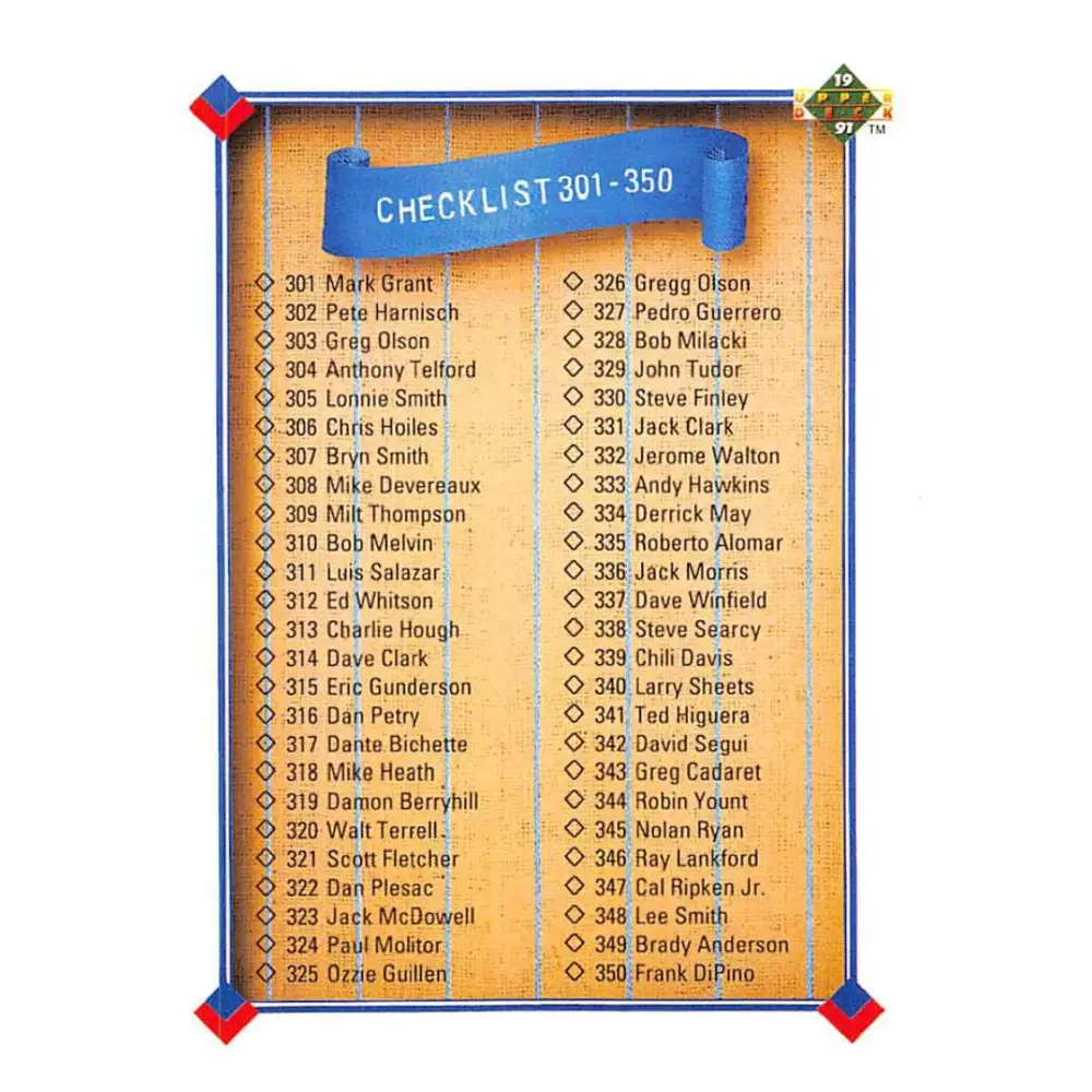 1991 Upper Deck #400 Checklist 301-400 NM-MT checklist Baseball Card Image 1