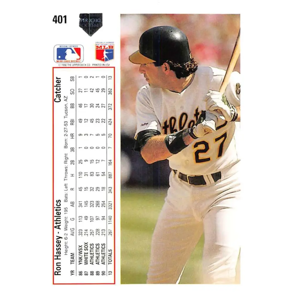 1991 Upper Deck #401 Ron Hassey EX Excellent Oakland Athletics Baseball Card  Image 2