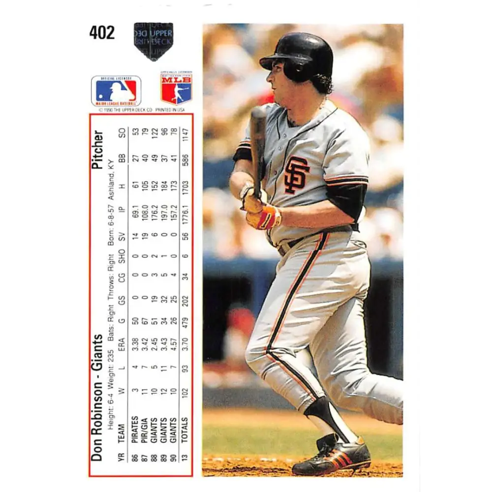 1991 Upper Deck #402 Don Robinson NM-MT San Francisco Giants Baseball Card Image 2