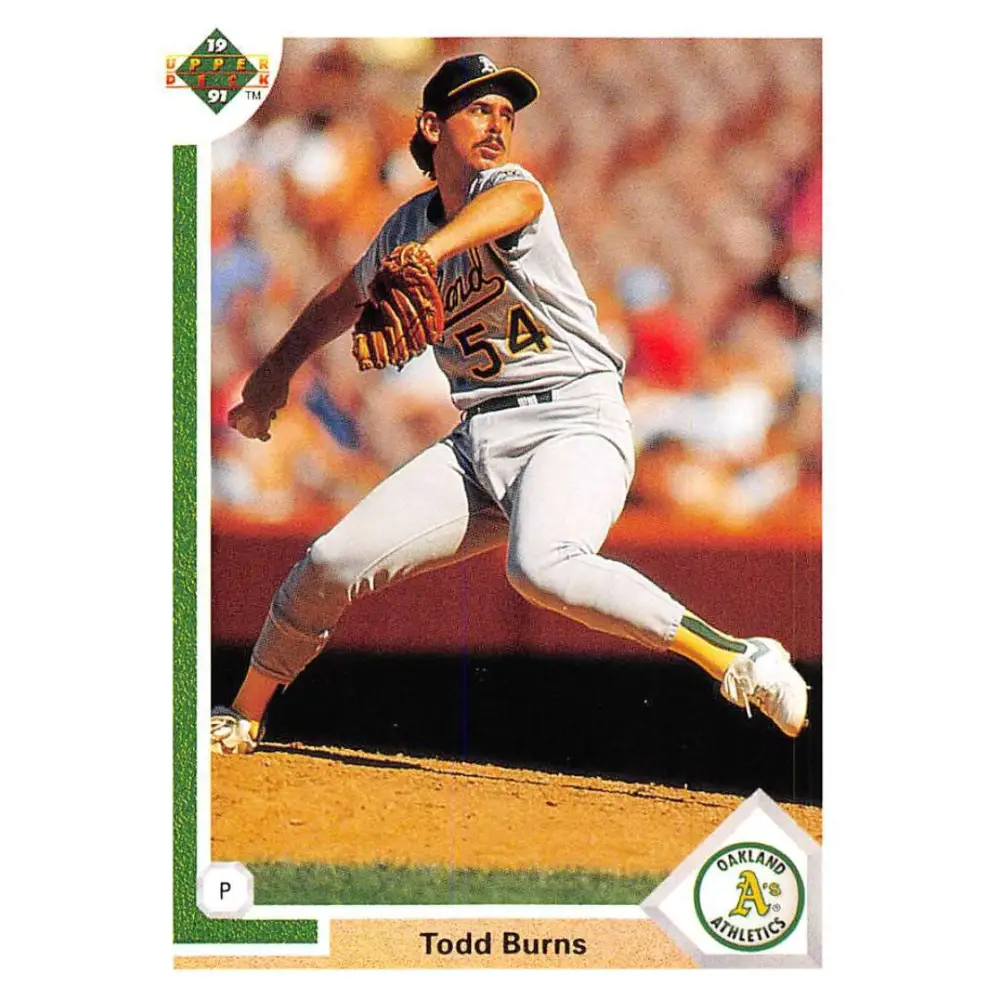 1991 Upper Deck #405 Todd Burns EX Excellent Oakland Athletics Baseball Card  Image 1