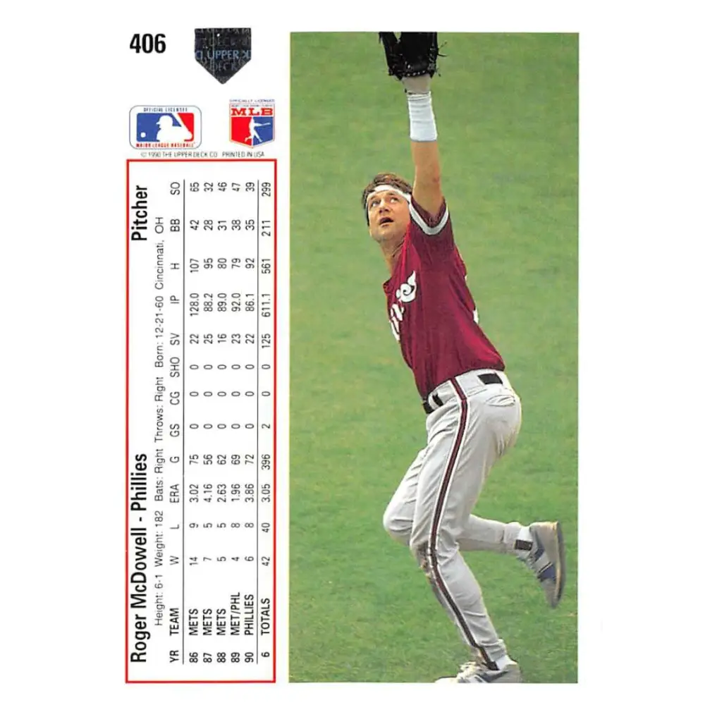 1991 Upper Deck #406 Roger McDowell EX Excellent Philadelphia Phillies Baseball Card  Image 2