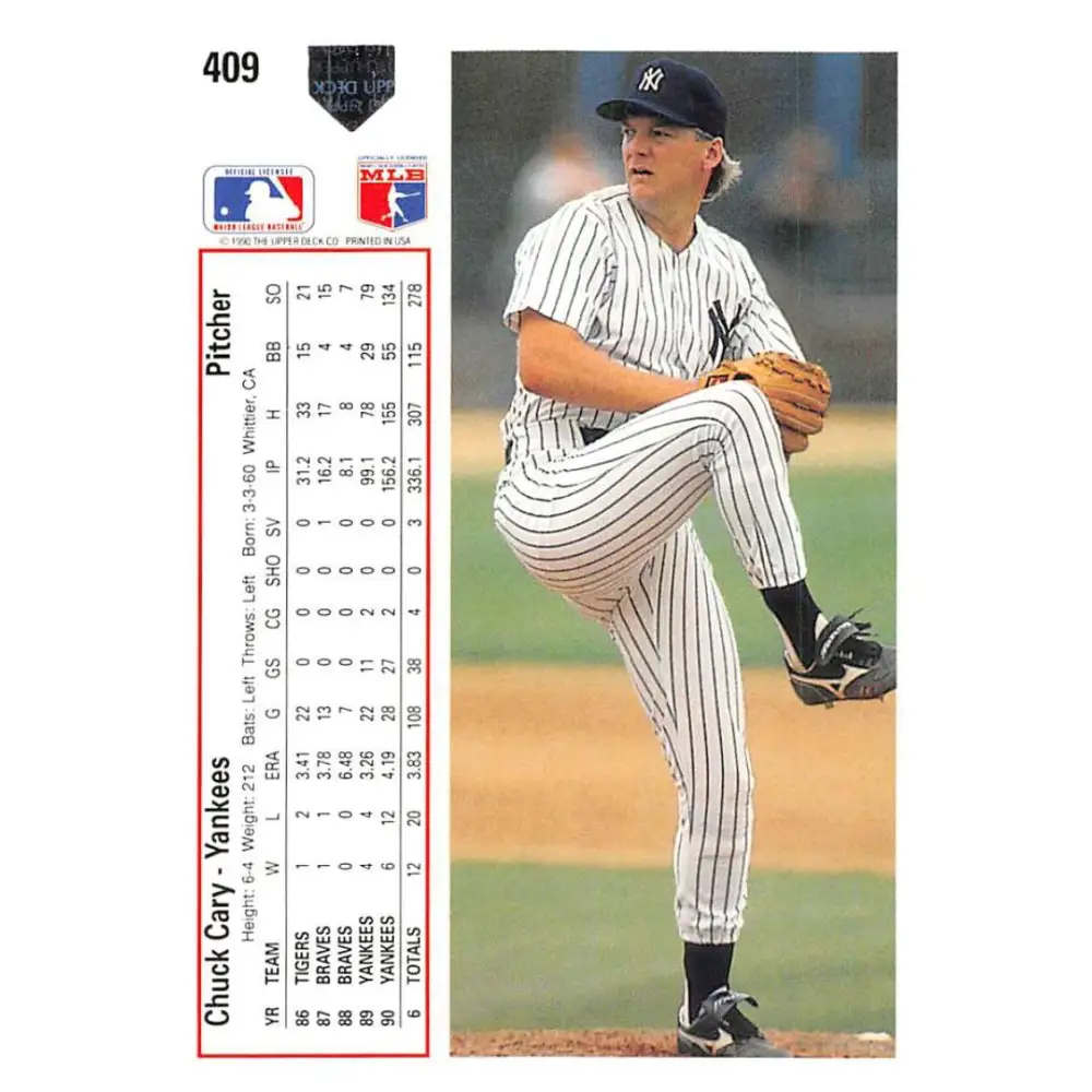 1991 Upper Deck #409 Chuck Cary EX Excellent New York Yankees Baseball Card  Image 2