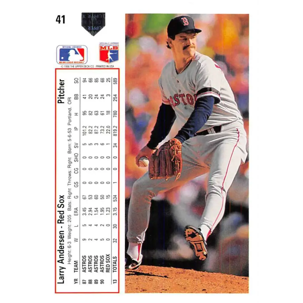 1991 Upper Deck #41 Larry Andersen EX Excellent Boston Red Sox Baseball Card  Image 2
