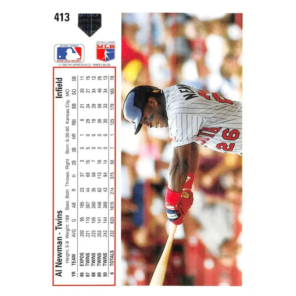 1991 Upper Deck #413 Al Newman NM-MT Minnesota Twins Baseball Card Image 2