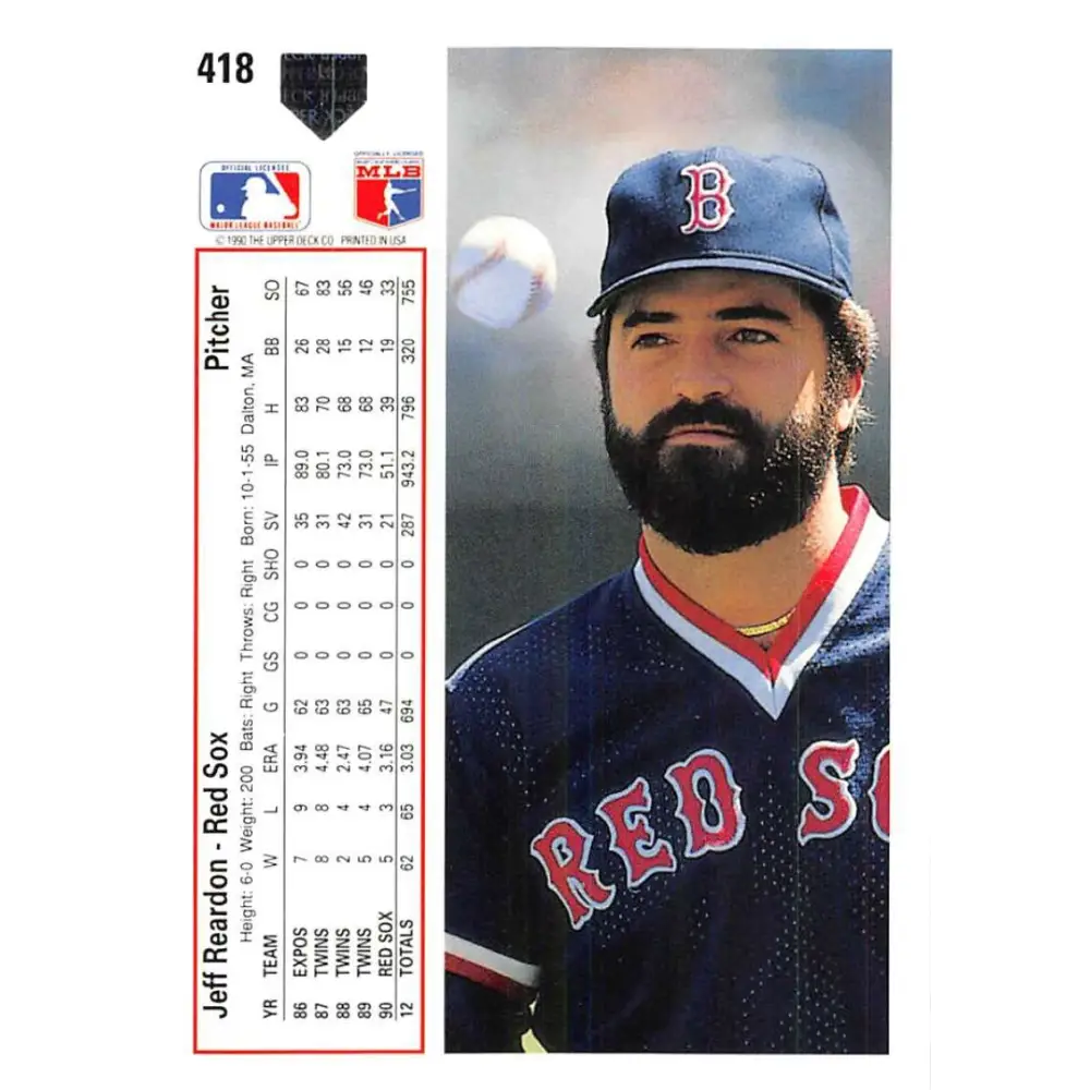 1991 Upper Deck #418 Jeff Reardon NM-MT Boston Red Sox Baseball Card Image 2