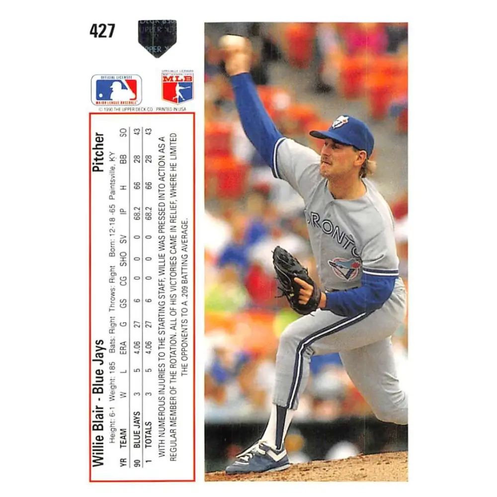 1991 Upper Deck #427 Willie Blair EX Excellent Toronto Blue Jays Baseball Card  Image 2