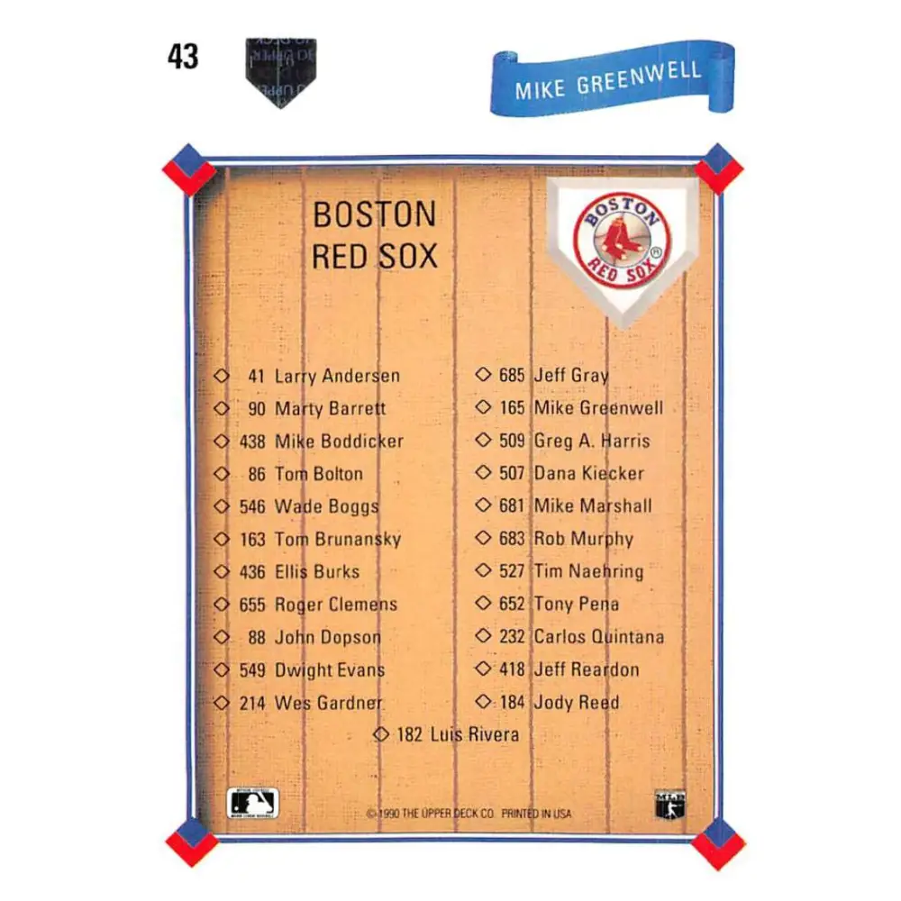 1991 Upper Deck #43 Mike Greenwell EX Excellent Boston Red Sox Baseball Card  Image 2