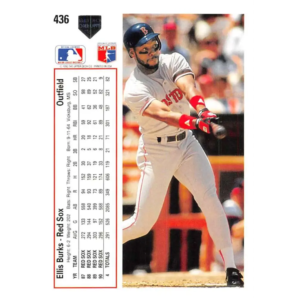 1991 Upper Deck #436 Ellis Burks EX Excellent Boston Red Sox Baseball Card  Image 2
