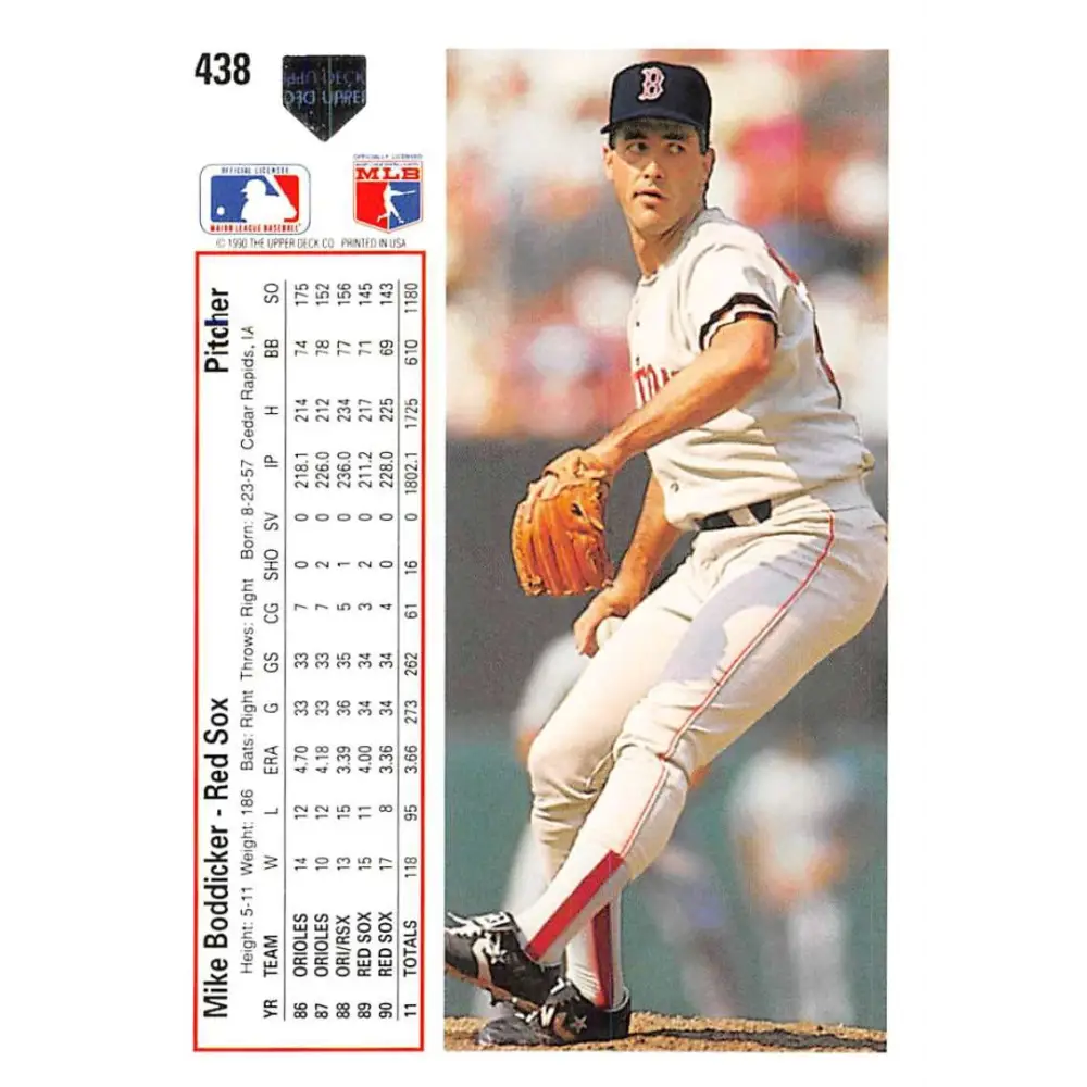 1991 Upper Deck #438 Mike Boddicker NM-MT Boston Red Sox Baseball Card Image 2