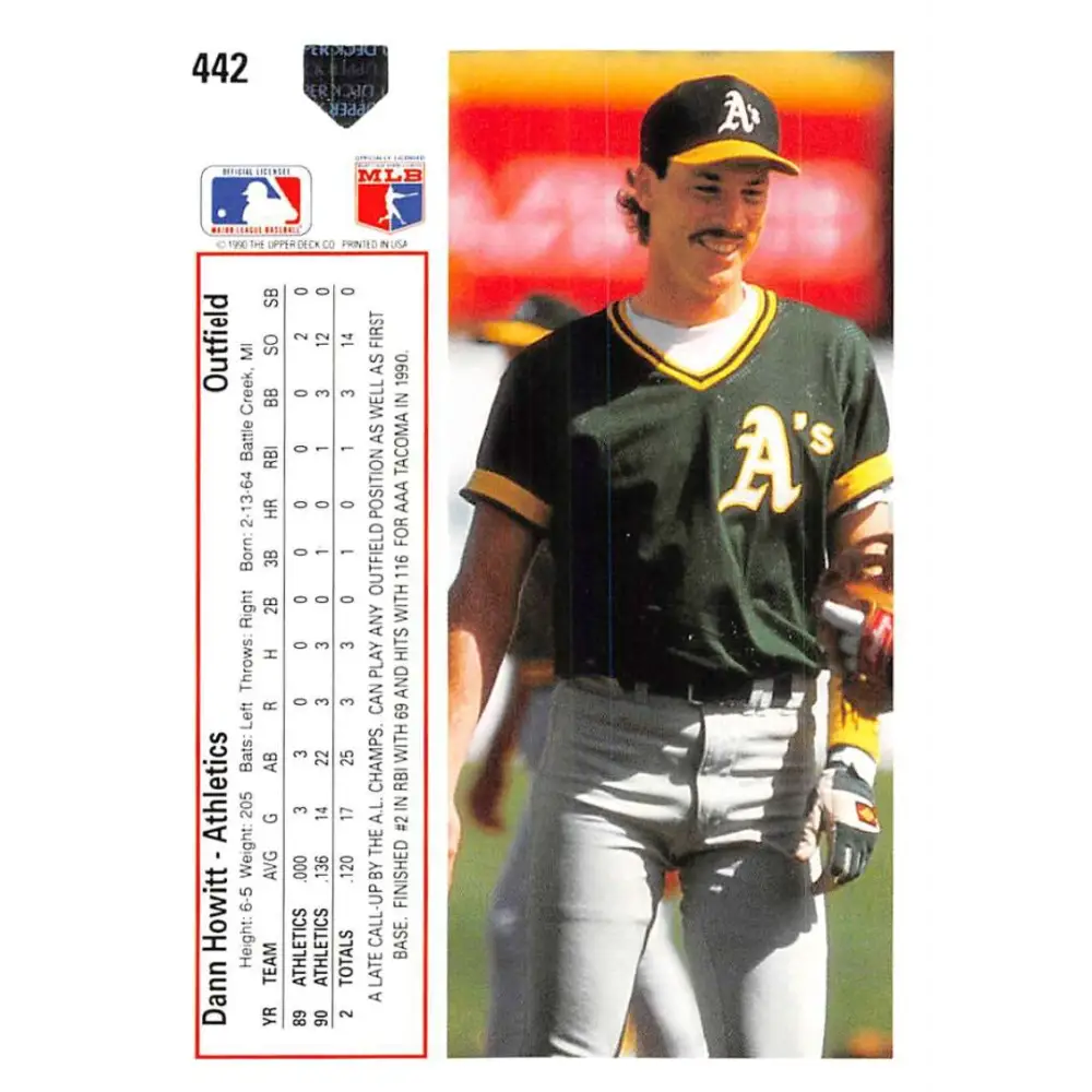 1991 Upper Deck #442 Dann Howitt EX Excellent Oakland Athletics Baseball Card  Image 2